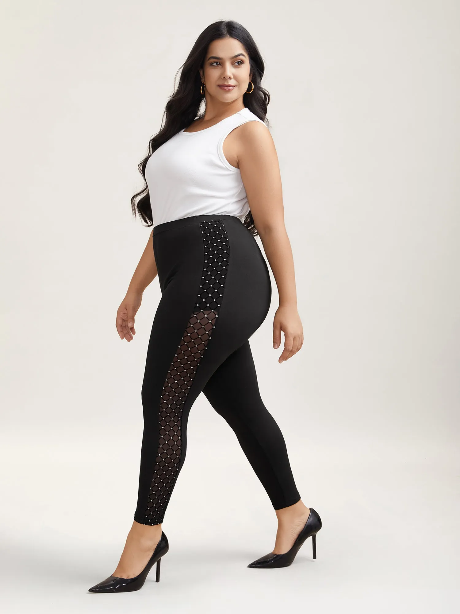 Mesh Spliced Skinny-Fit Leggings sold by Bloomchic product image thumbnail 2