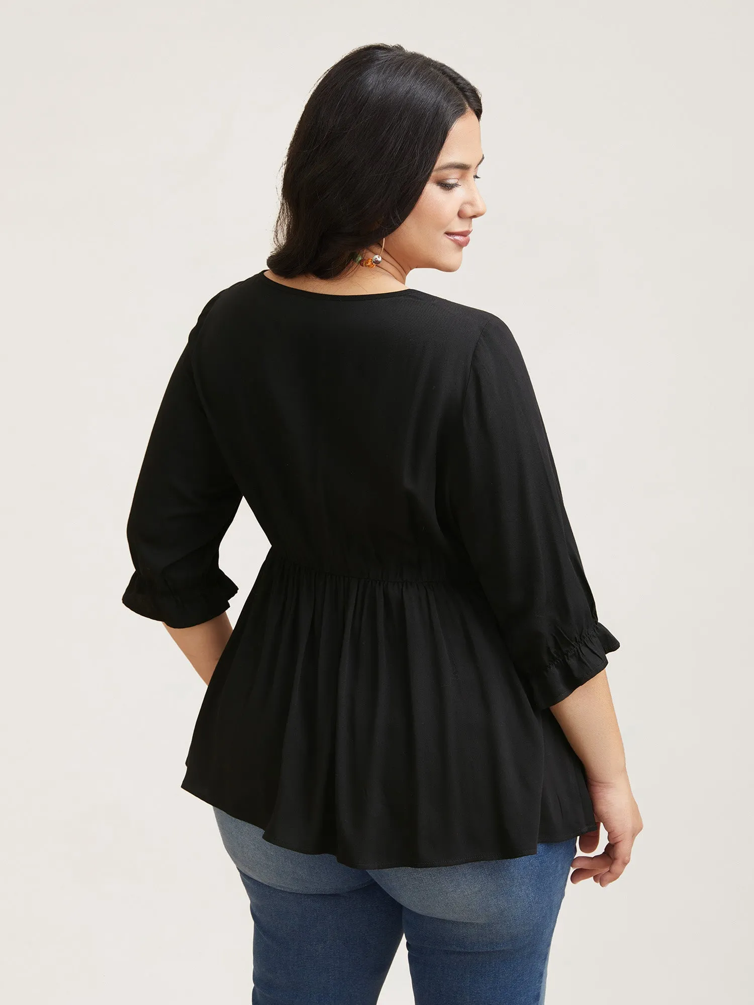 Embroidered Lace Spliced Peplum Shirt sold by Bloomchic product image thumbnail 3