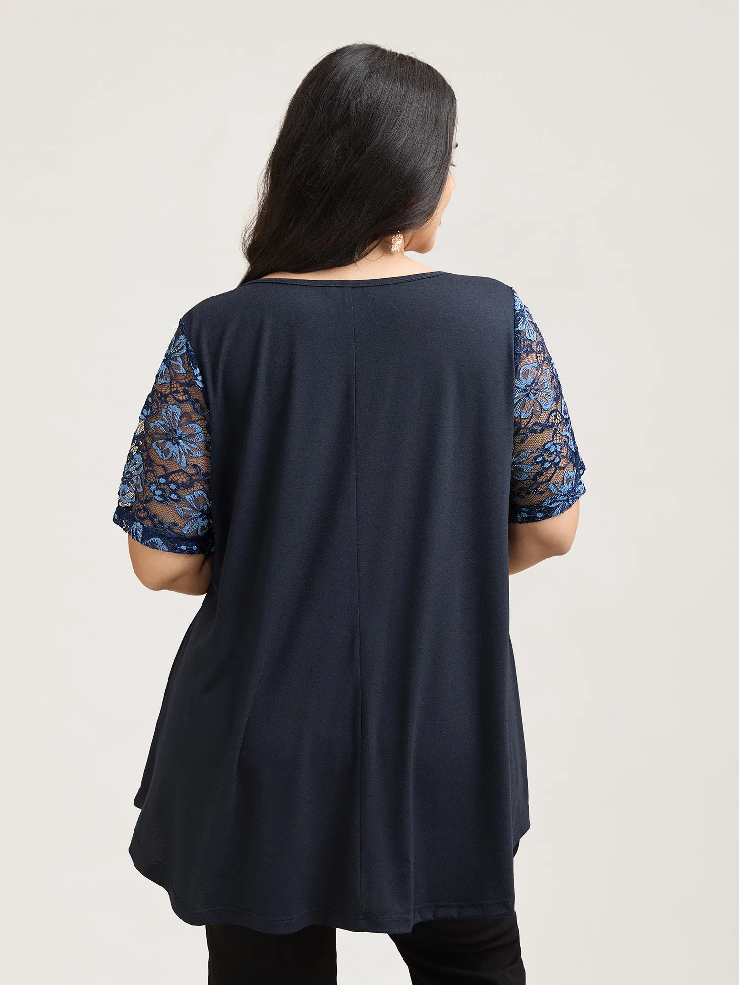 Dual-Tone Lace Neck Tie Relaxed T-Shirt sold by Bloomchic product image thumbnail 4