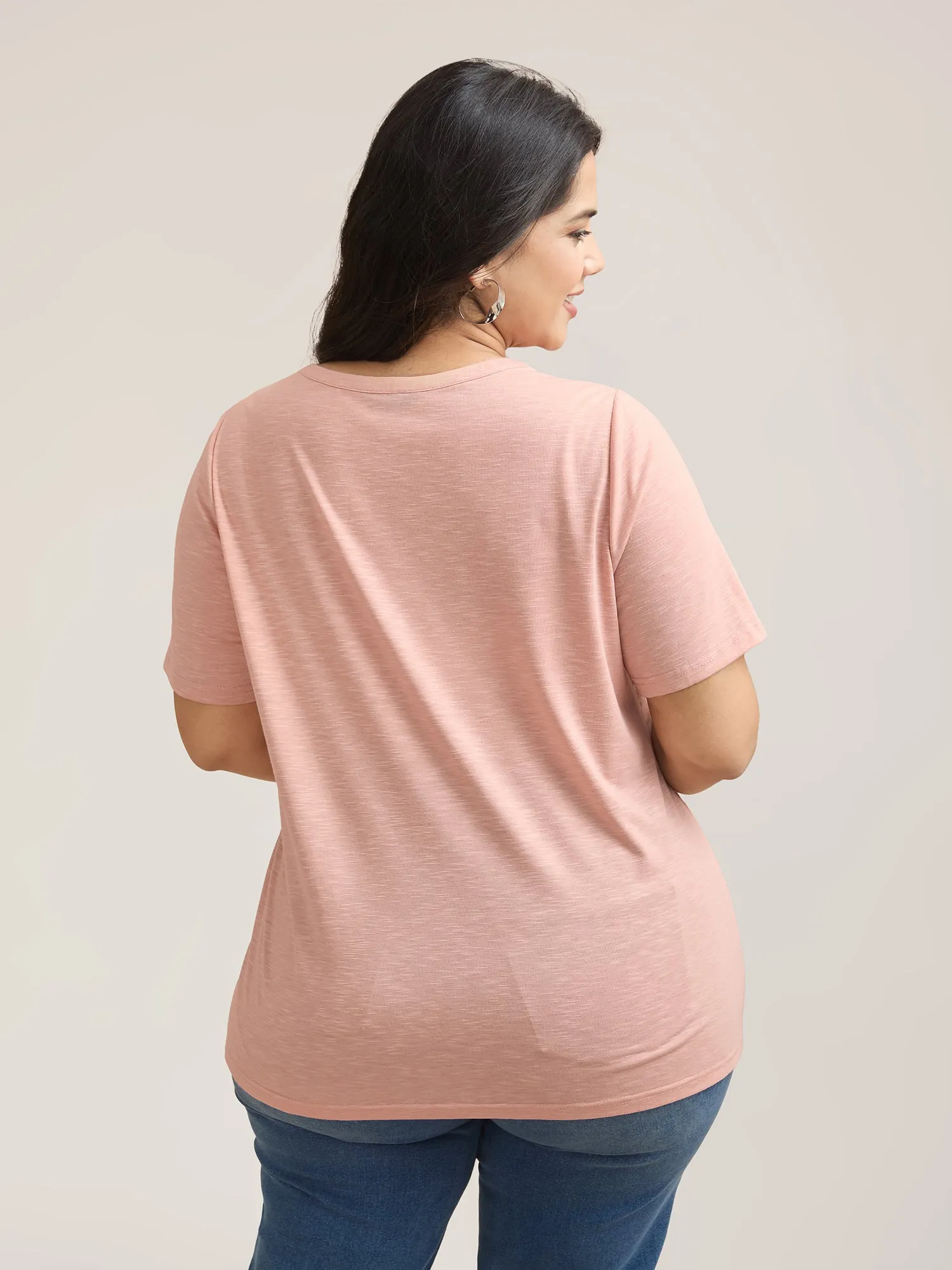 Lace Detail Notched Collar Fitted T-Shirt sold by Bloomchic product image thumbnail 5