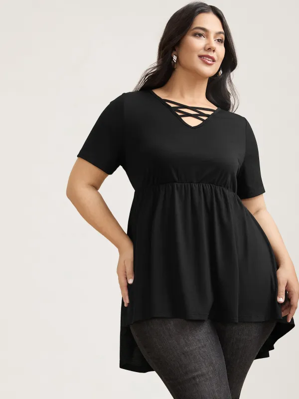 Neck Tie-Up Stretchy Peplum Top sold by Bloomchic