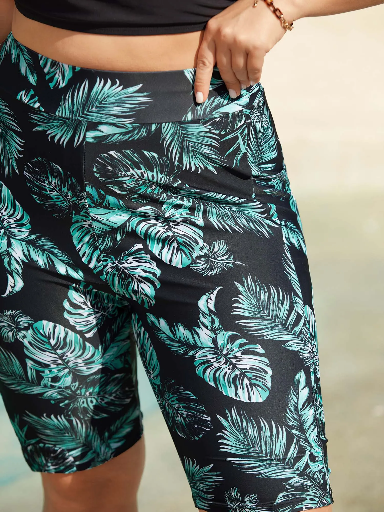 Tropical Leaf Print Pocket Swim Bottoms sold by Bloomchic product image thumbnail 4