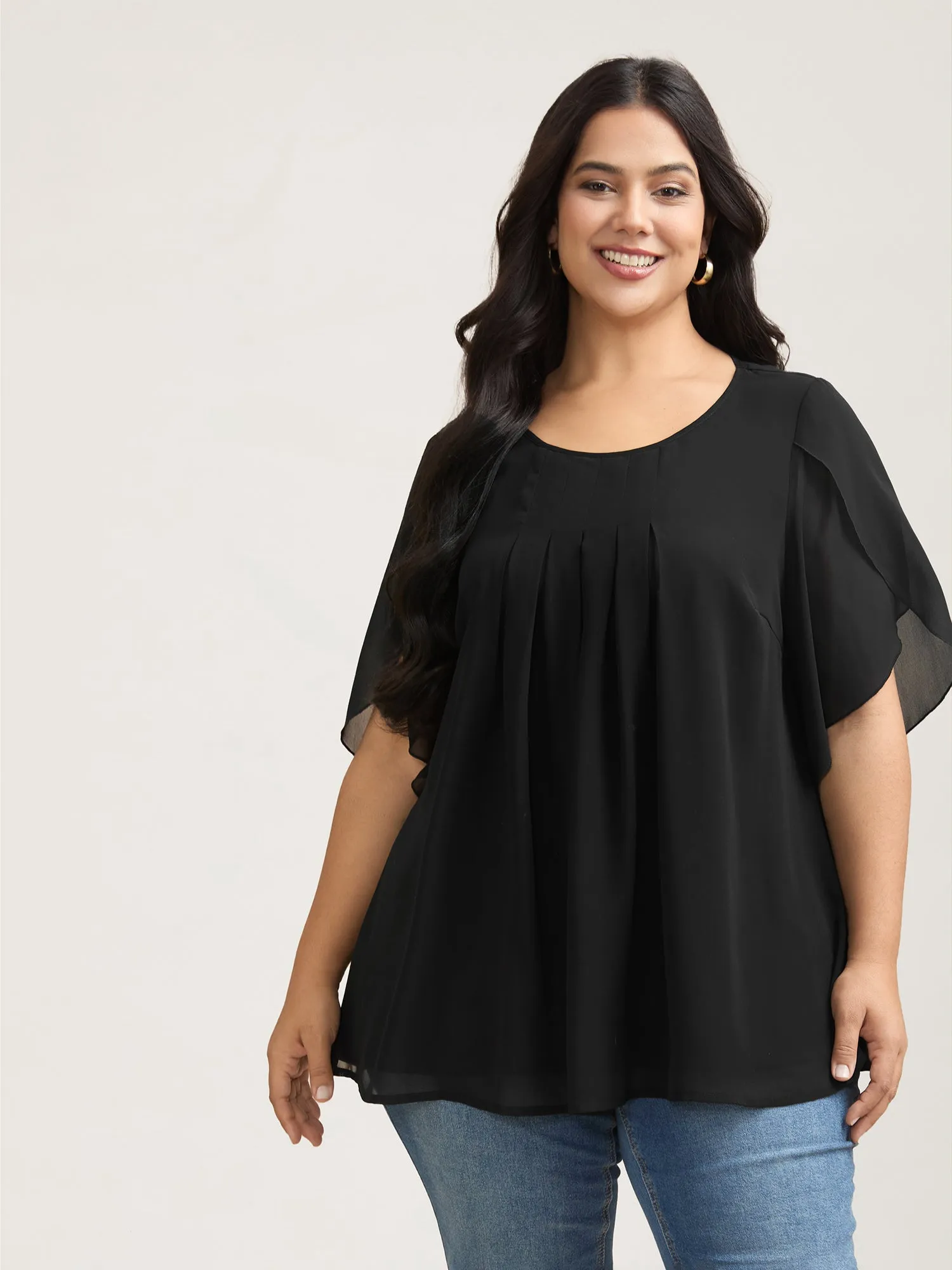 Petal Sleeve Pleated Sheer Shirt sold by Bloomchic product image thumbnail 2