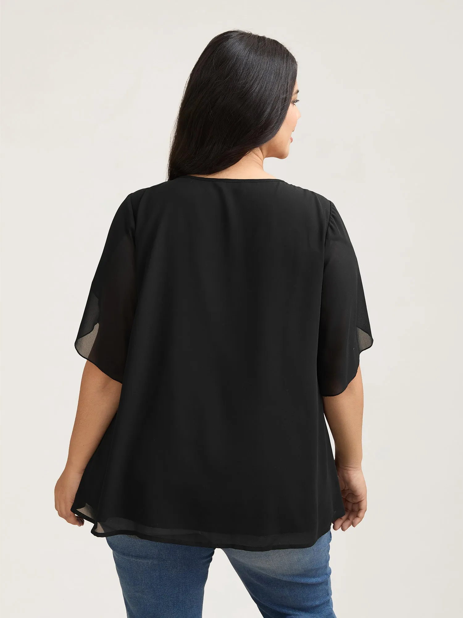 Petal Sleeve Pleated Sheer Shirt sold by Bloomchic product image thumbnail 4