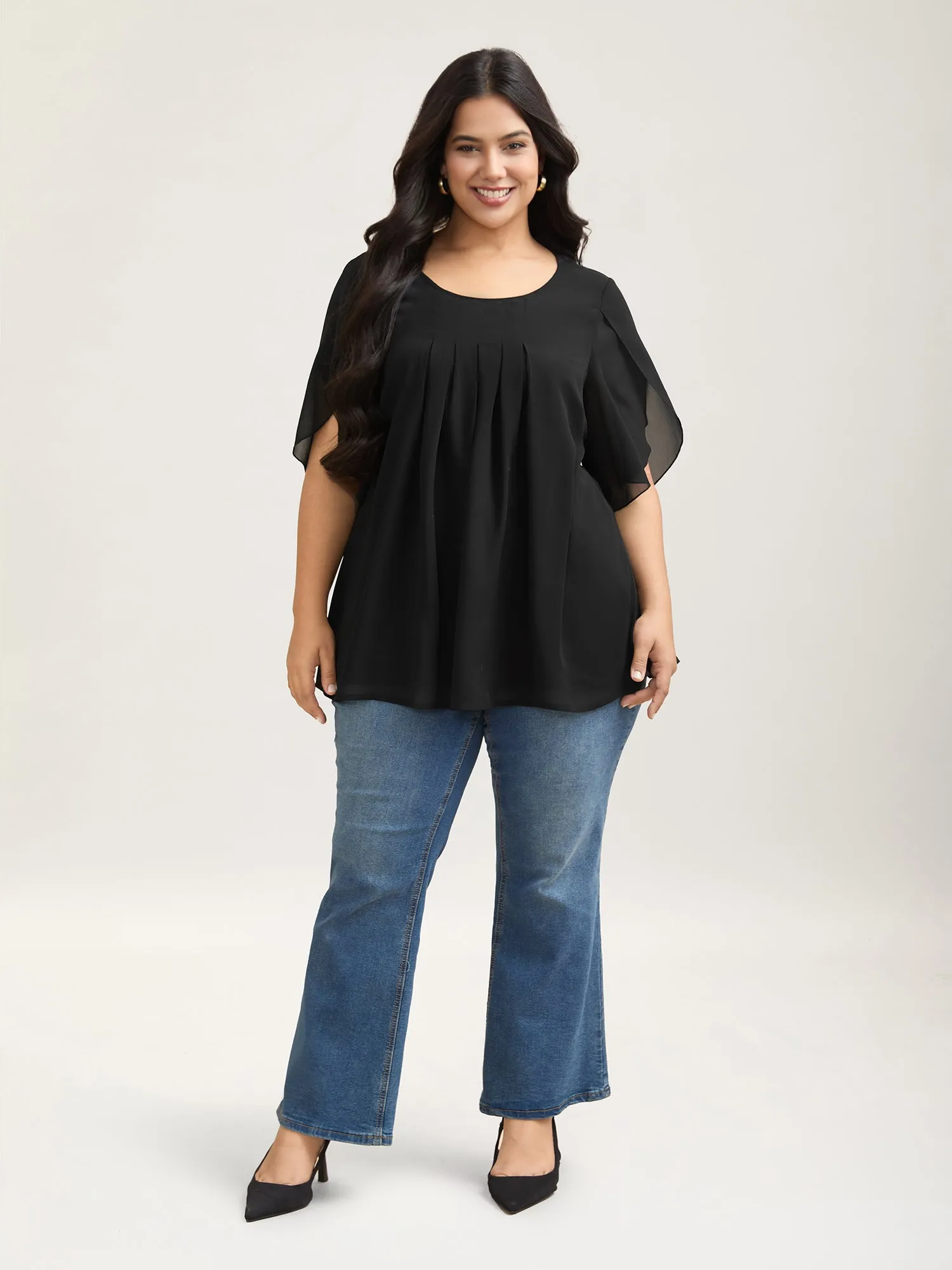 Petal Sleeve Pleated Sheer Shirt sold by Bloomchic product image thumbnail 3
