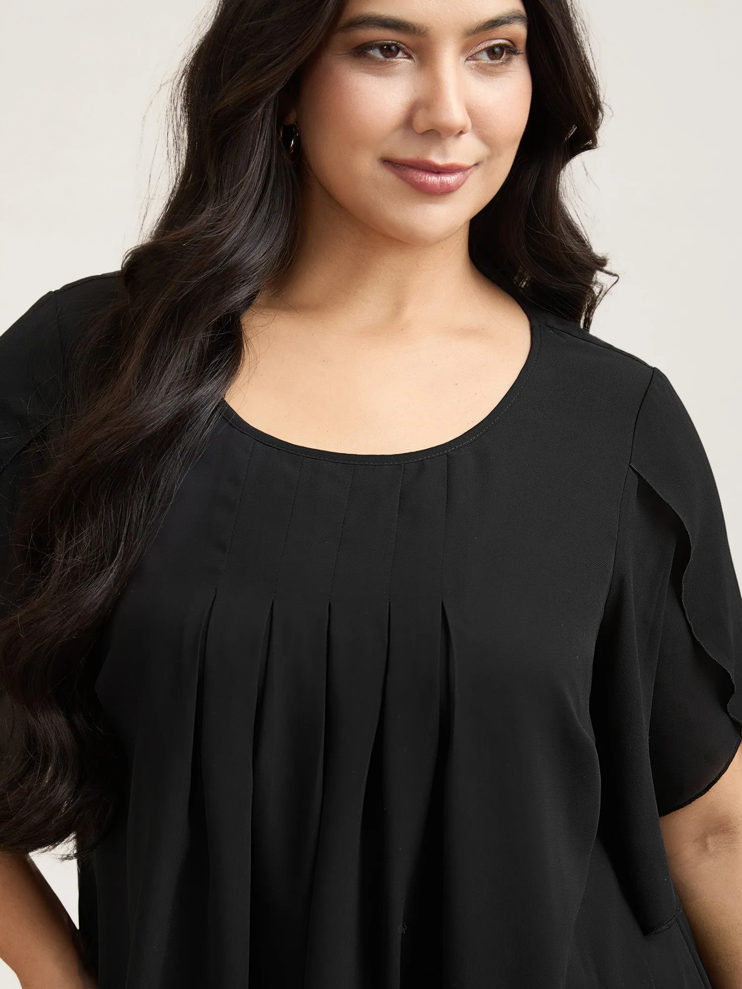 Petal Sleeve Pleated Sheer Shirt sold by Bloomchic