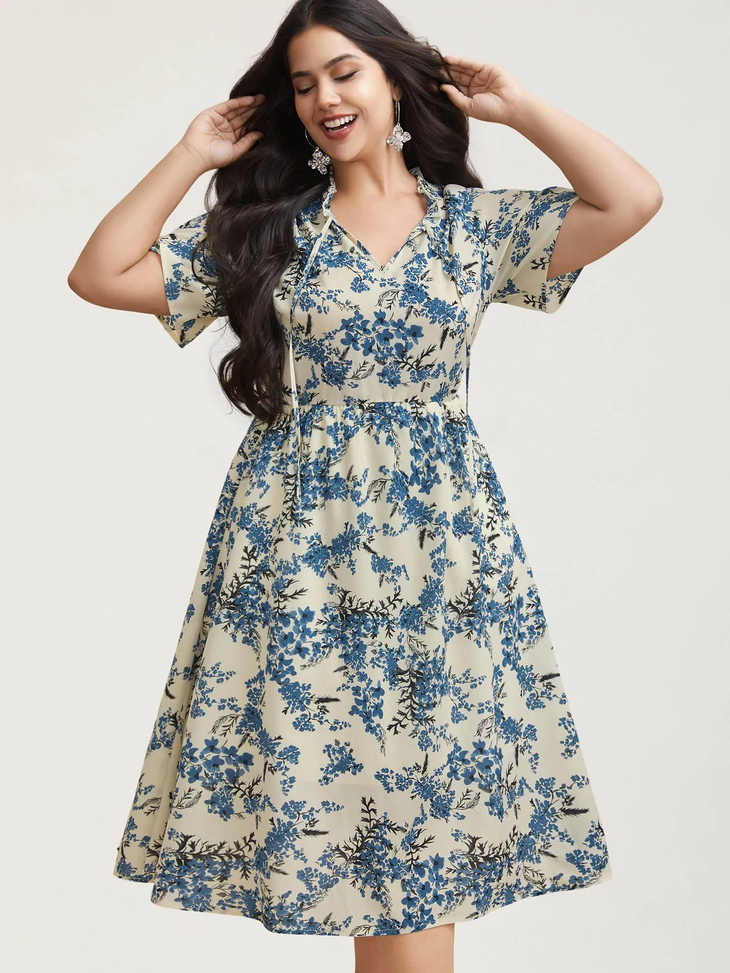 In Full Bloom Notched Collar Pockets Midi Dress sold by Bloomchic
