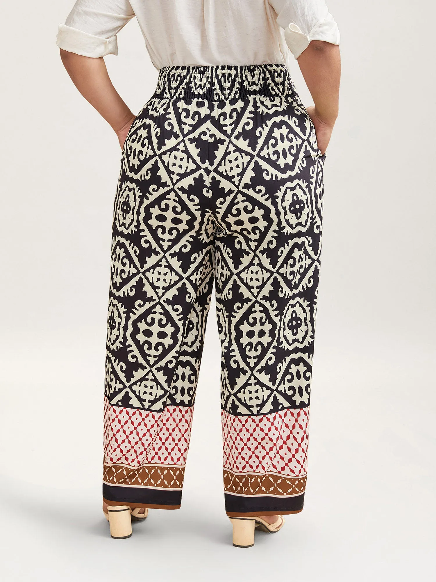Ornate Print Contrast Hem Straight Leg Pants sold by Bloomchic product image thumbnail 5