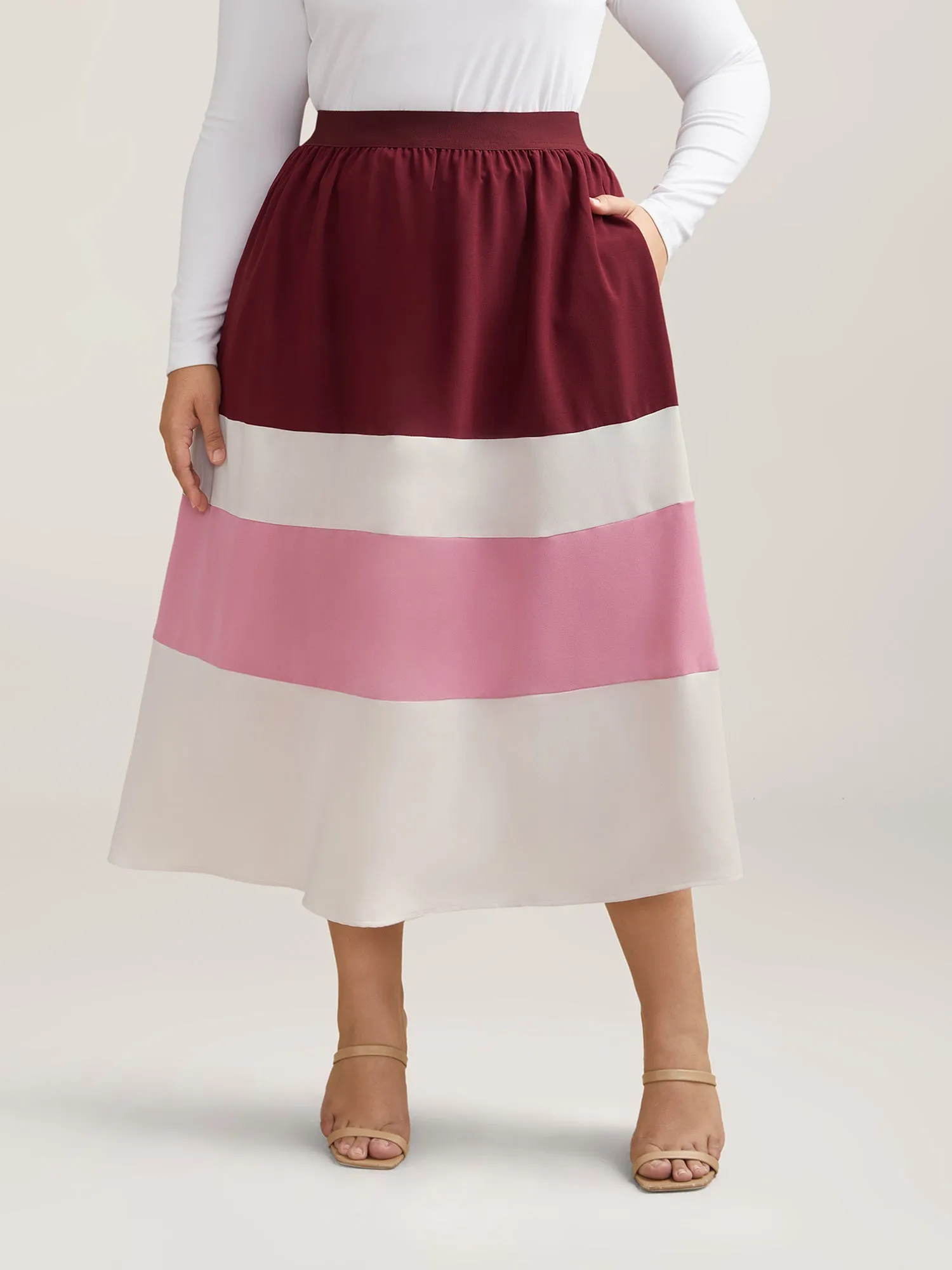 Color Block Tiered Midi Skirt sold by Bloomchic