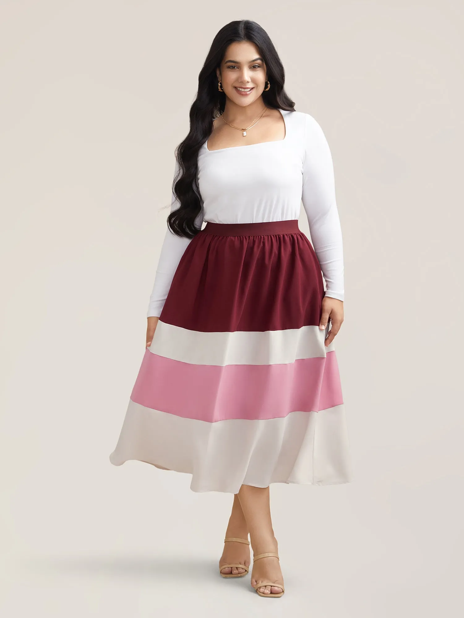 Color Block Tiered Midi Skirt sold by Bloomchic product image thumbnail 2