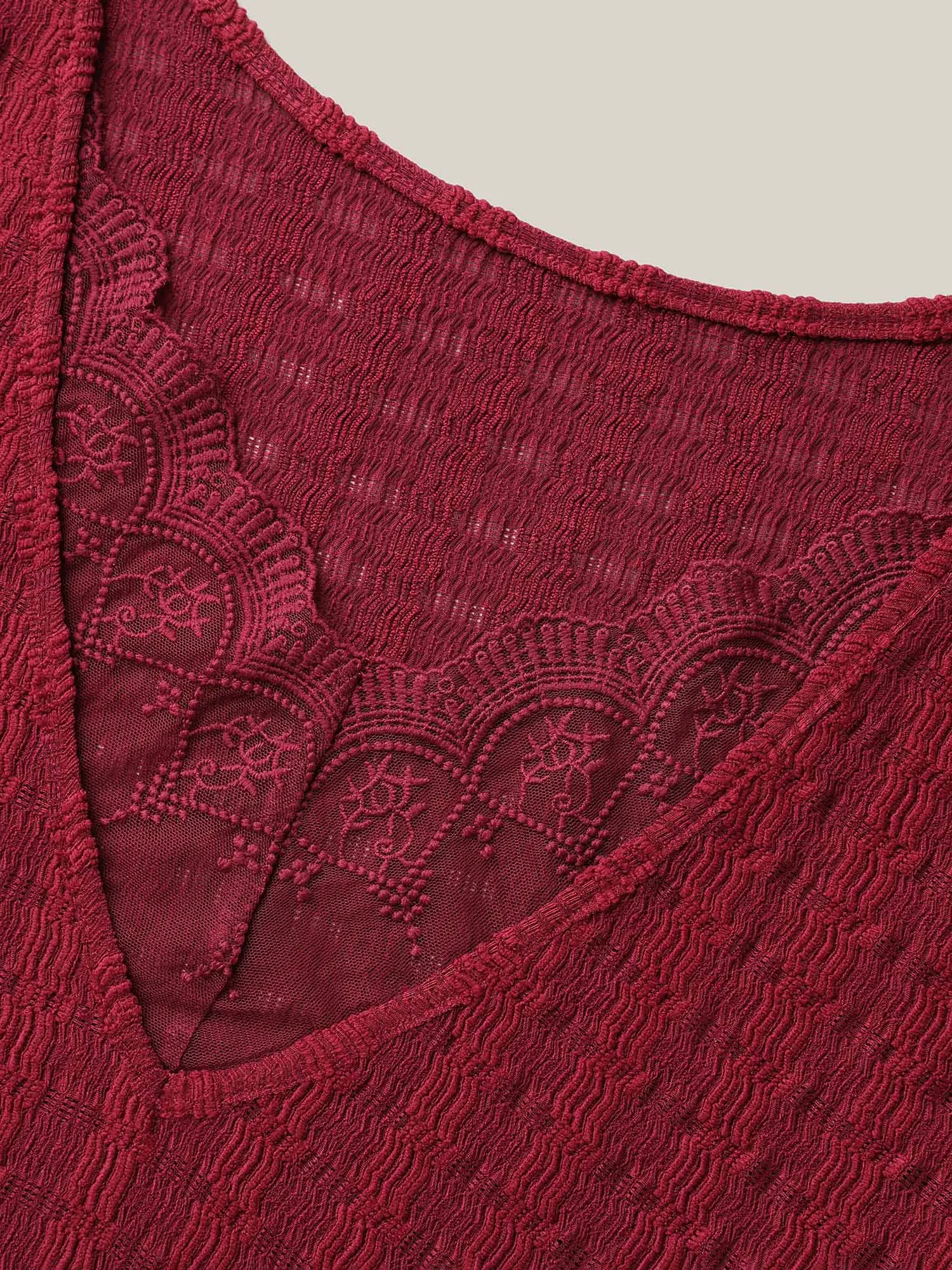 Textured Back Lace Cut-Out Stretchy T-Shirt sold by Bloomchic product image thumbnail 5