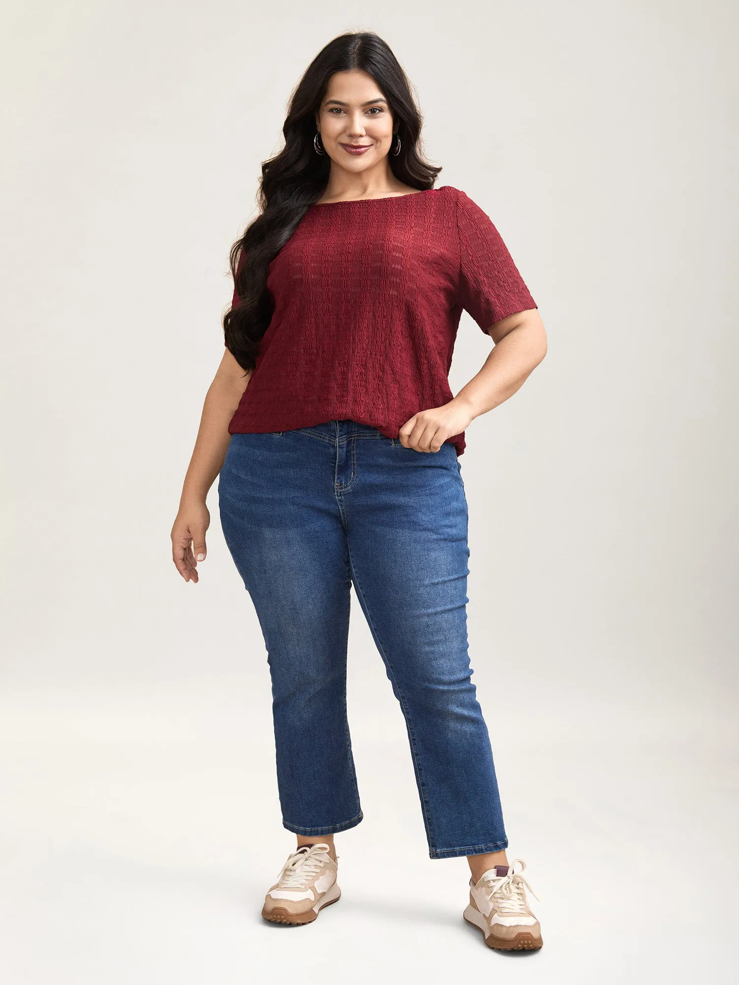 Textured Back Lace Cut-Out Stretchy T-Shirt sold by Bloomchic product image thumbnail 3