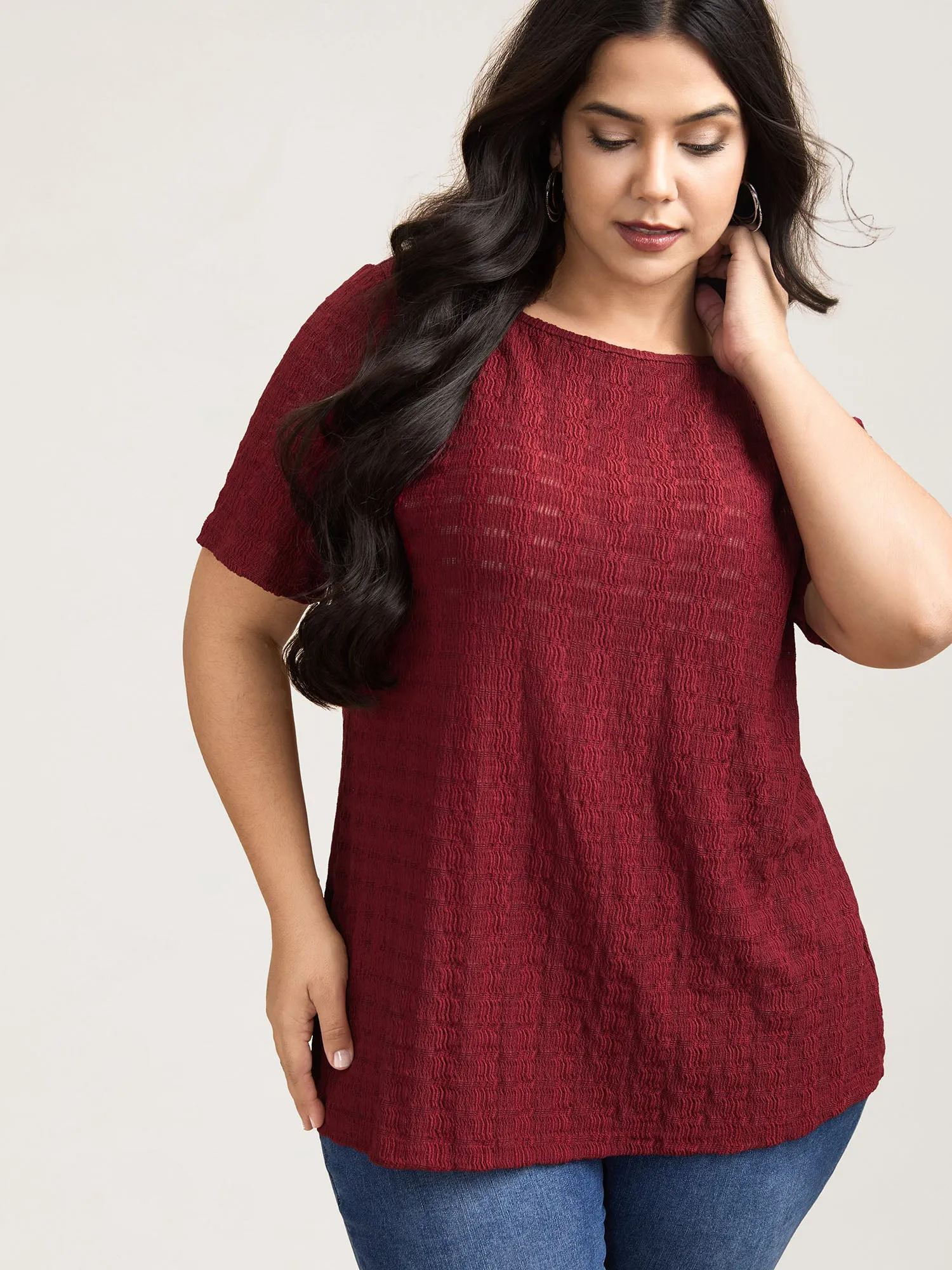 Textured Back Lace Cut-Out Stretchy T-Shirt sold by Bloomchic product image thumbnail 2