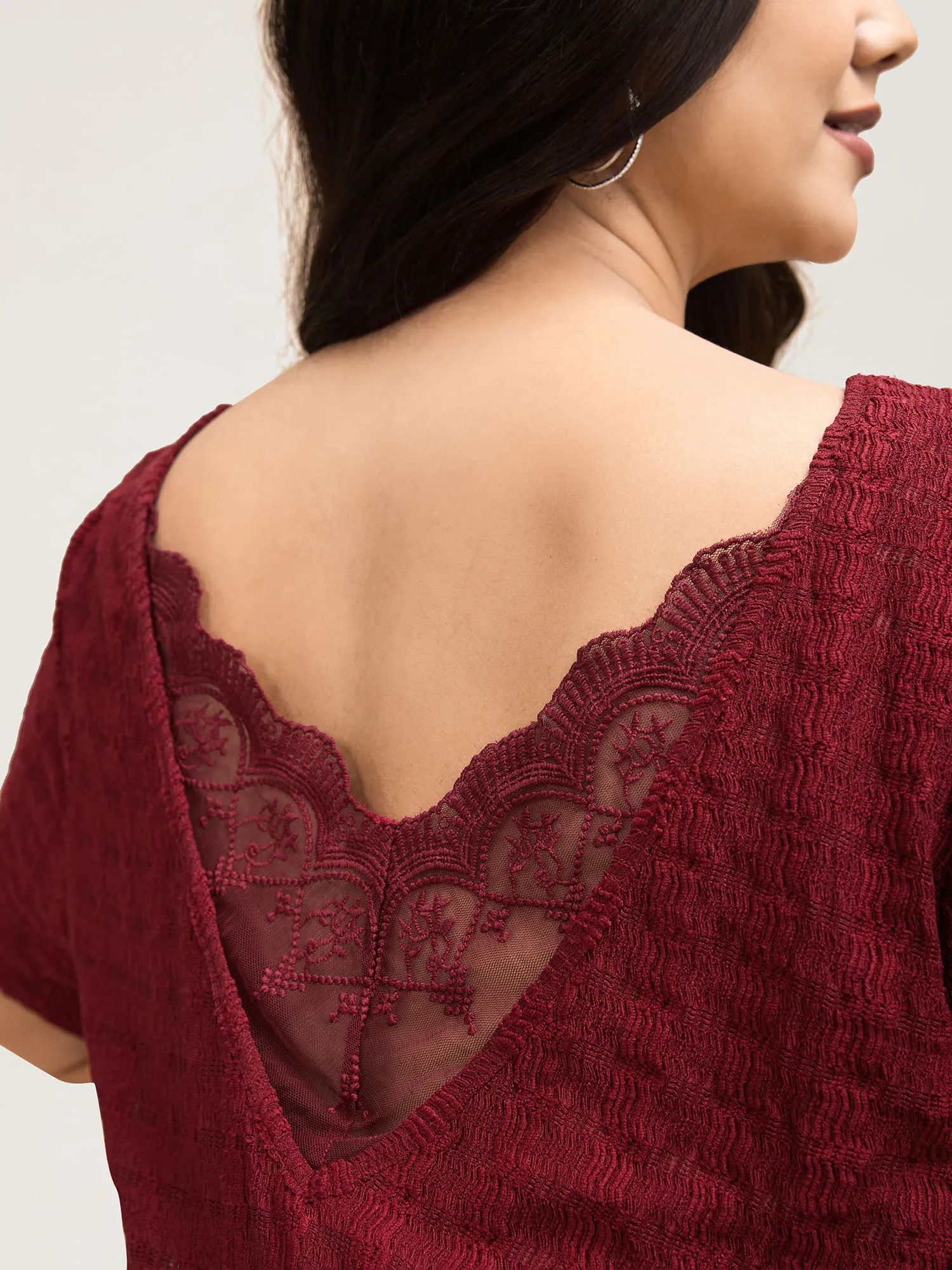 Textured Back Lace Cut-Out Stretchy T-Shirt sold by Bloomchic product image thumbnail 4