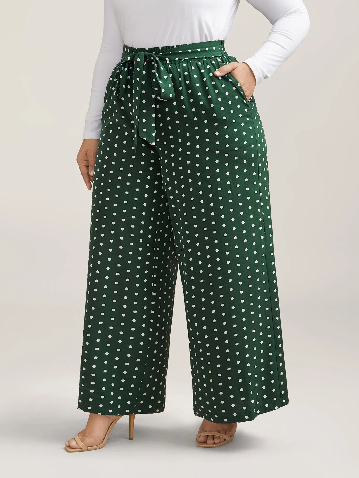 Polka Dots Tied Wide Leg Pants sold by Bloomchic