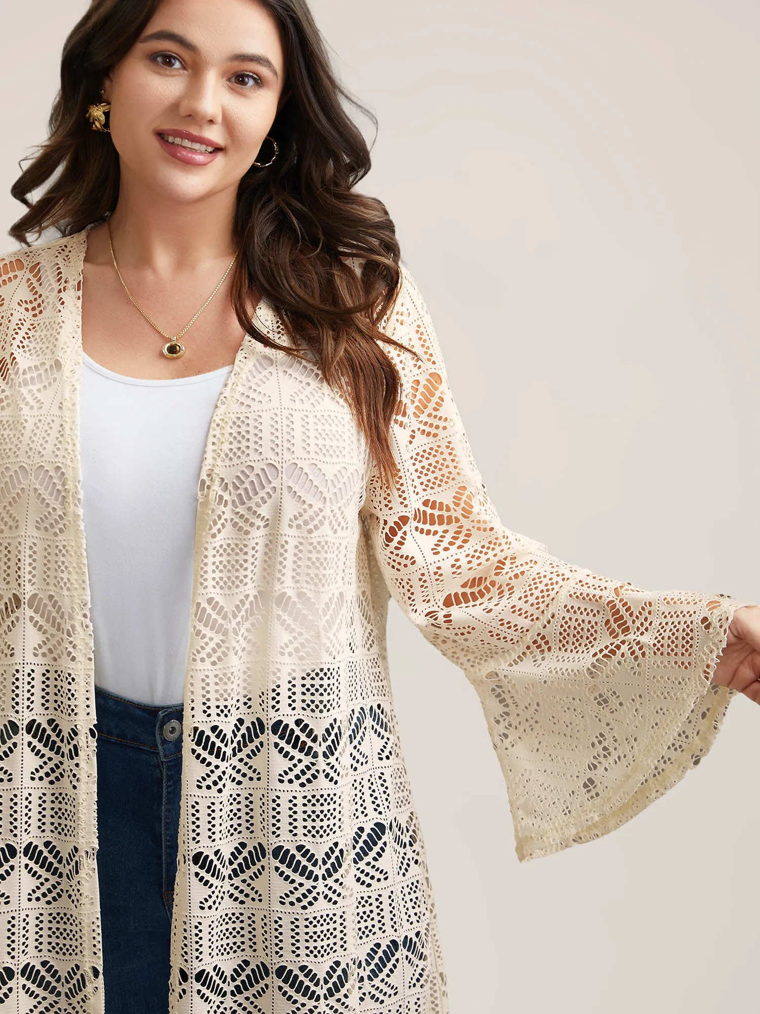 Textured Cut-Out Ruffled Kimono sold by Bloomchic product image thumbnail 2