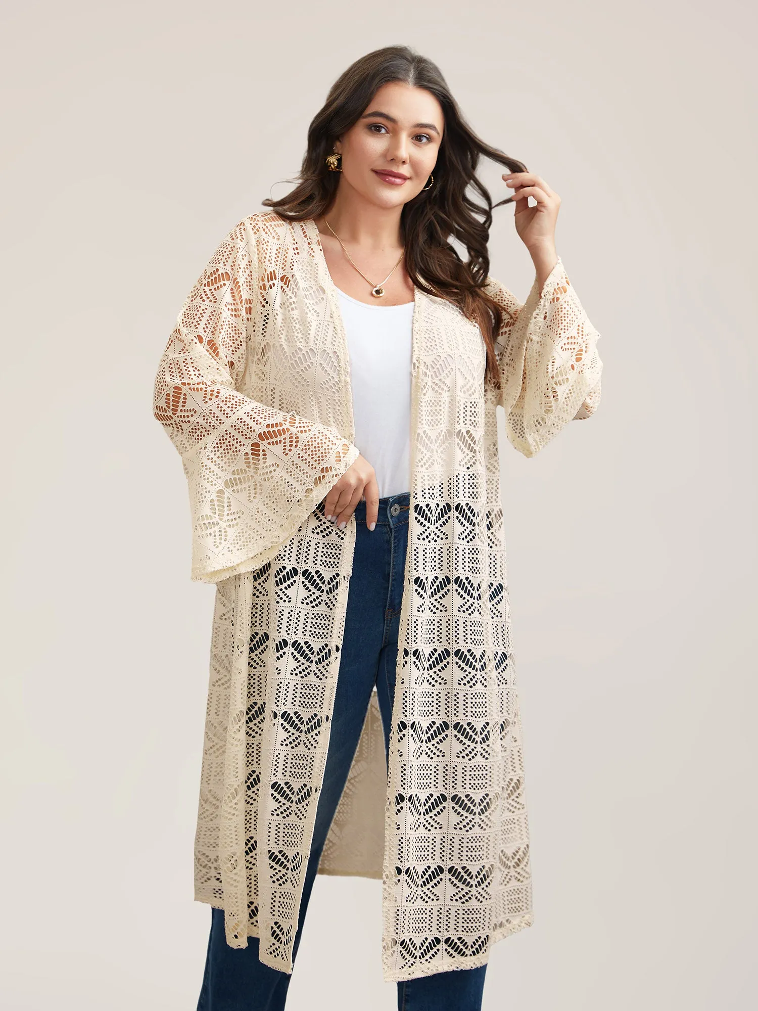 Textured Cut-Out Ruffled Kimono sold by Bloomchic product image thumbnail 3