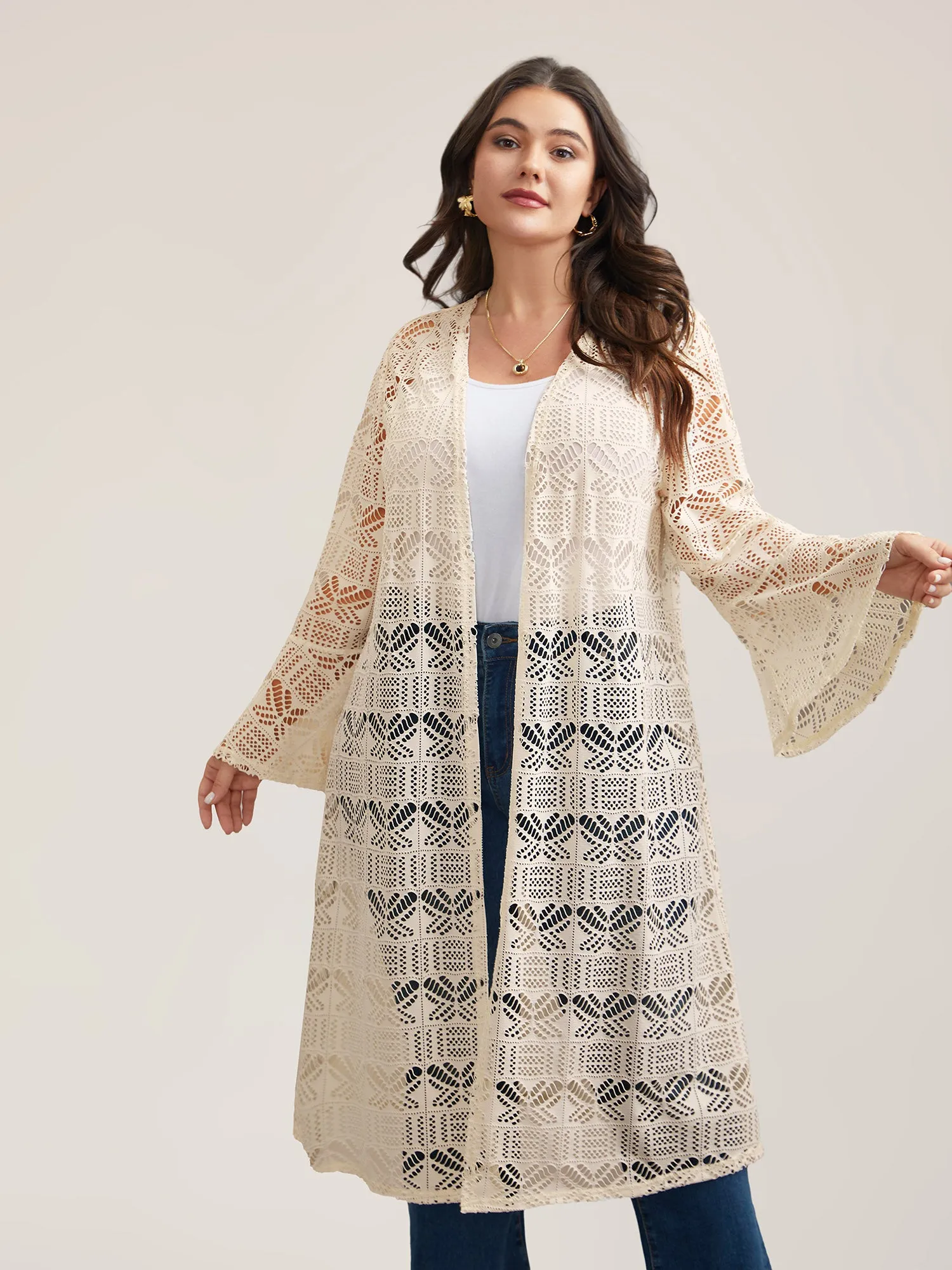 Textured Cut-Out Ruffled Kimono sold by Bloomchic product image thumbnail 4