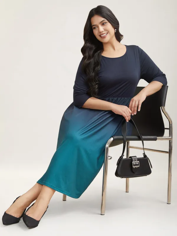Ombre Gradient Stretchy Pockets Midi Dress sold by Bloomchic