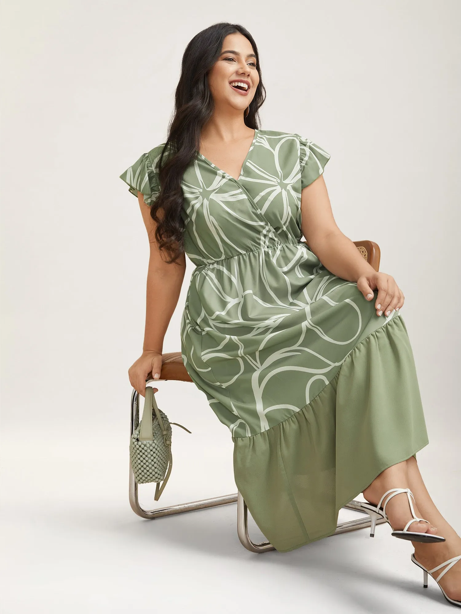 Abstract Floral Print Ruffled Sleeve Maxi Dress sold by Bloomchic product image thumbnail 3