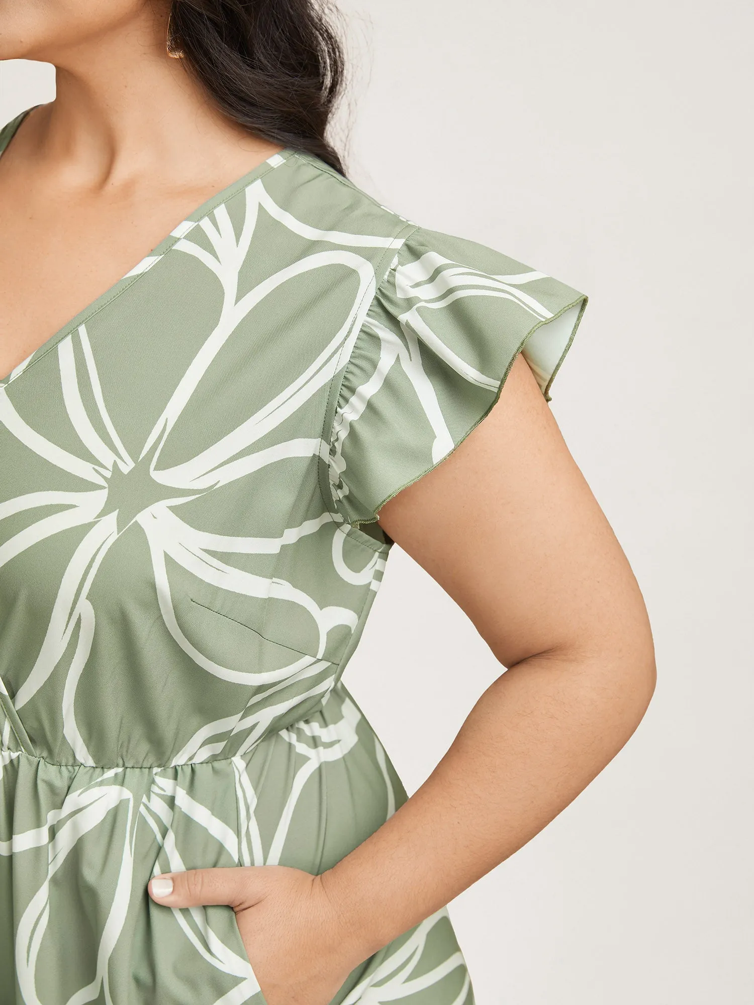 Abstract Floral Print Ruffled Sleeve Maxi Dress sold by Bloomchic product image thumbnail 2