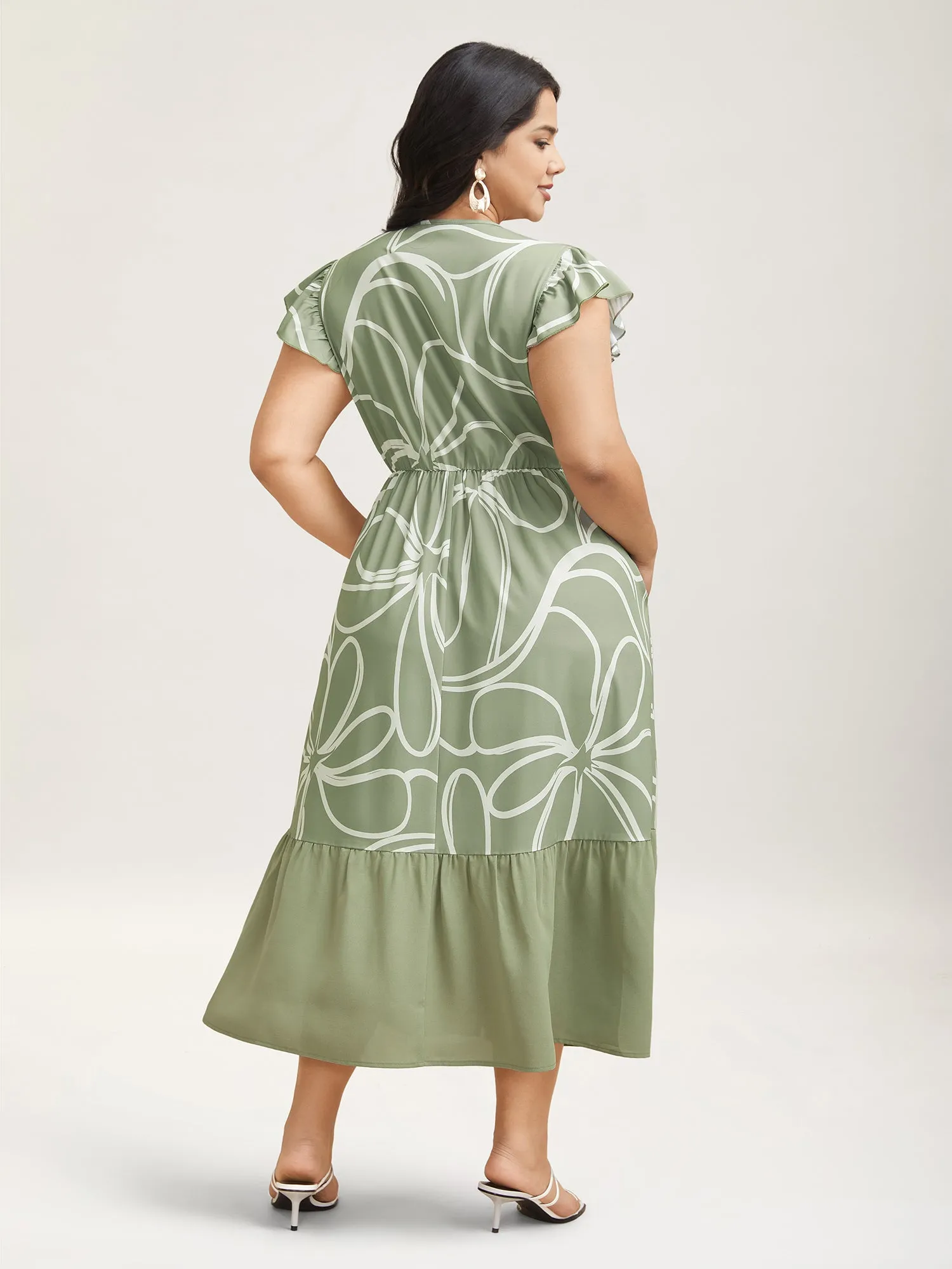 Abstract Floral Print Ruffled Sleeve Maxi Dress sold by Bloomchic product image thumbnail 4