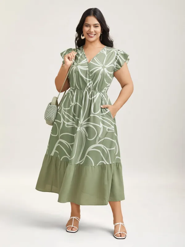 Abstract Floral Print Ruffled Sleeve Maxi Dress made by Bloomchic