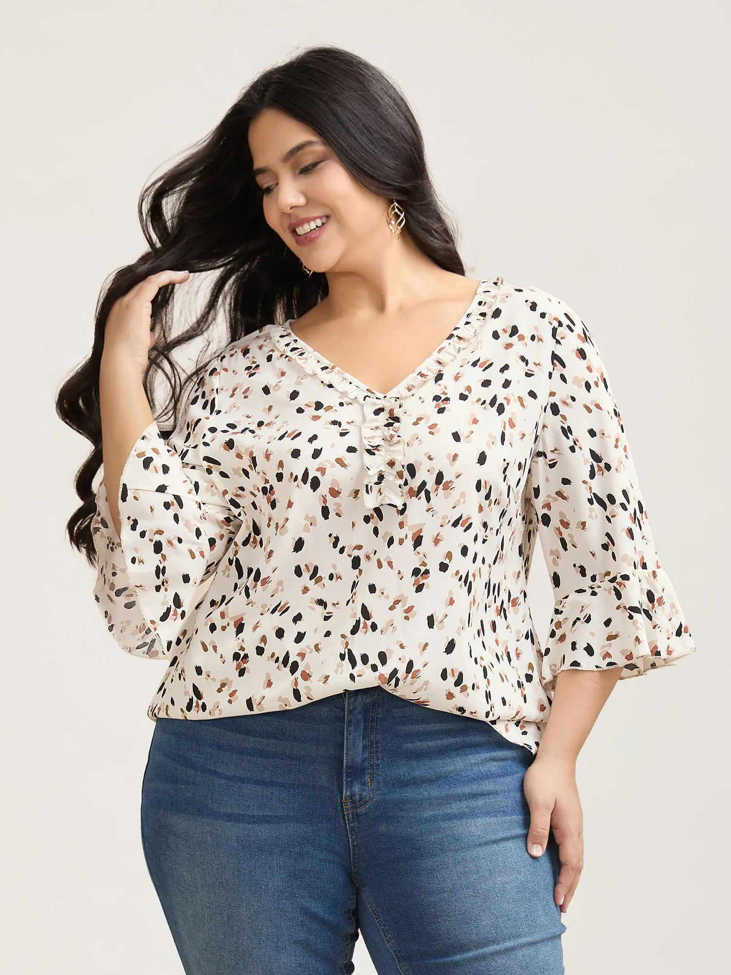 Leopard Print Ruffled Detail Shirt sold by Bloomchic