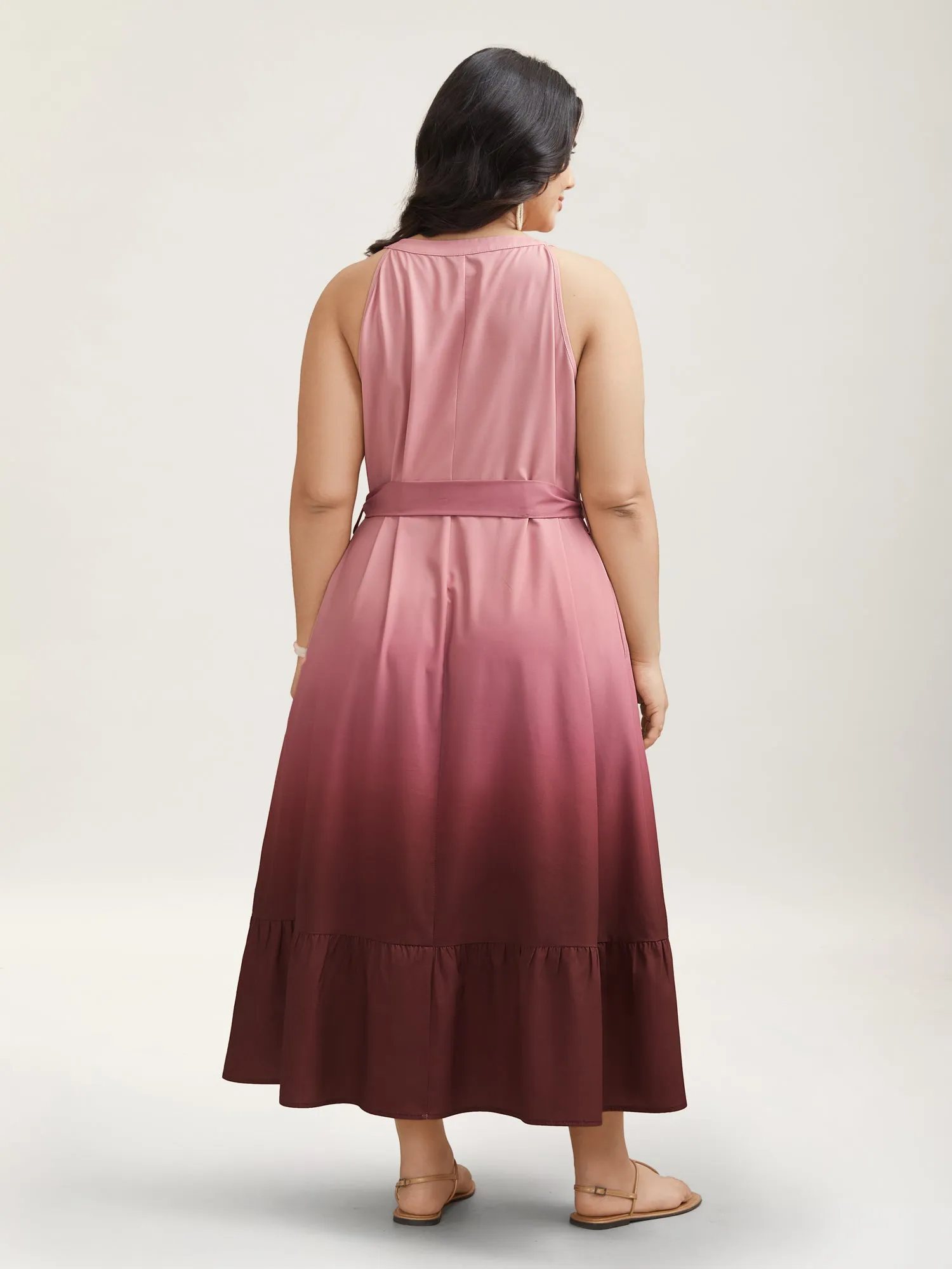 Ombre Gradient Waist-Tie Pockets Midi Dress sold by Bloomchic product image thumbnail 4