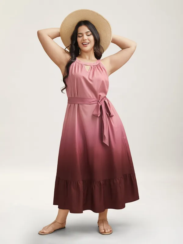 Ombre Gradient Waist-Tie Pockets Midi Dress sold by Bloomchic
