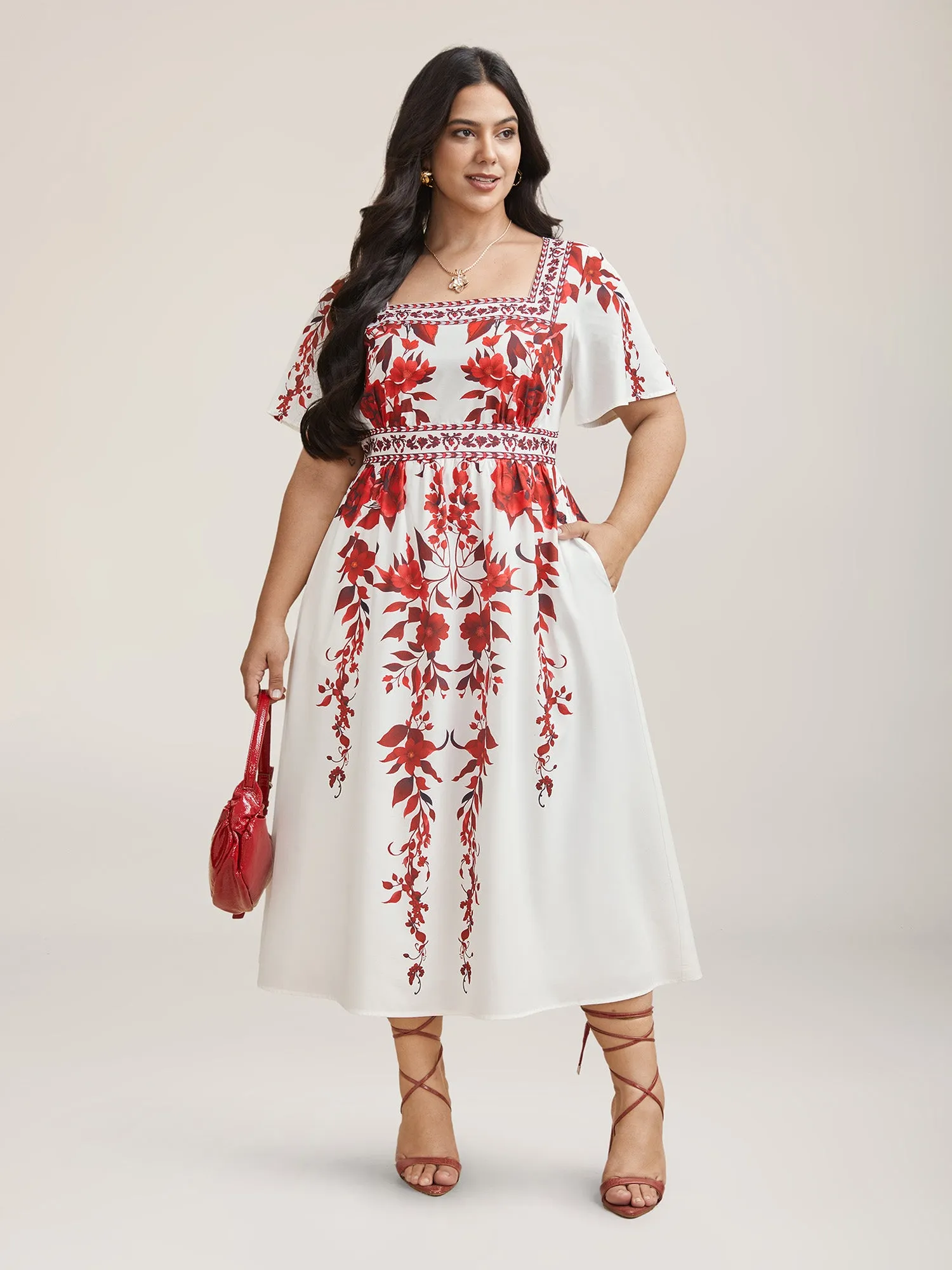 Bohemian Floral Print Stretchy Waist Maxi Dress sold by Bloomchic product image thumbnail 3