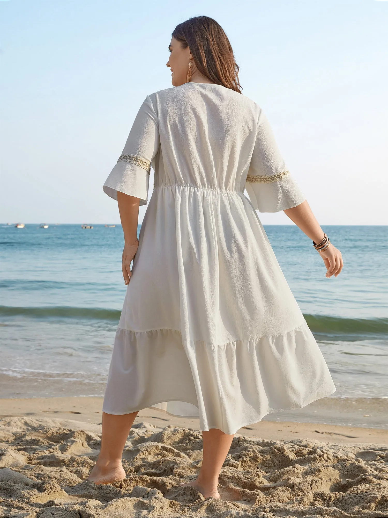 Tassel Textured Stretchy Waist Pockets Midi Dress sold by Bloomchic product image thumbnail 5