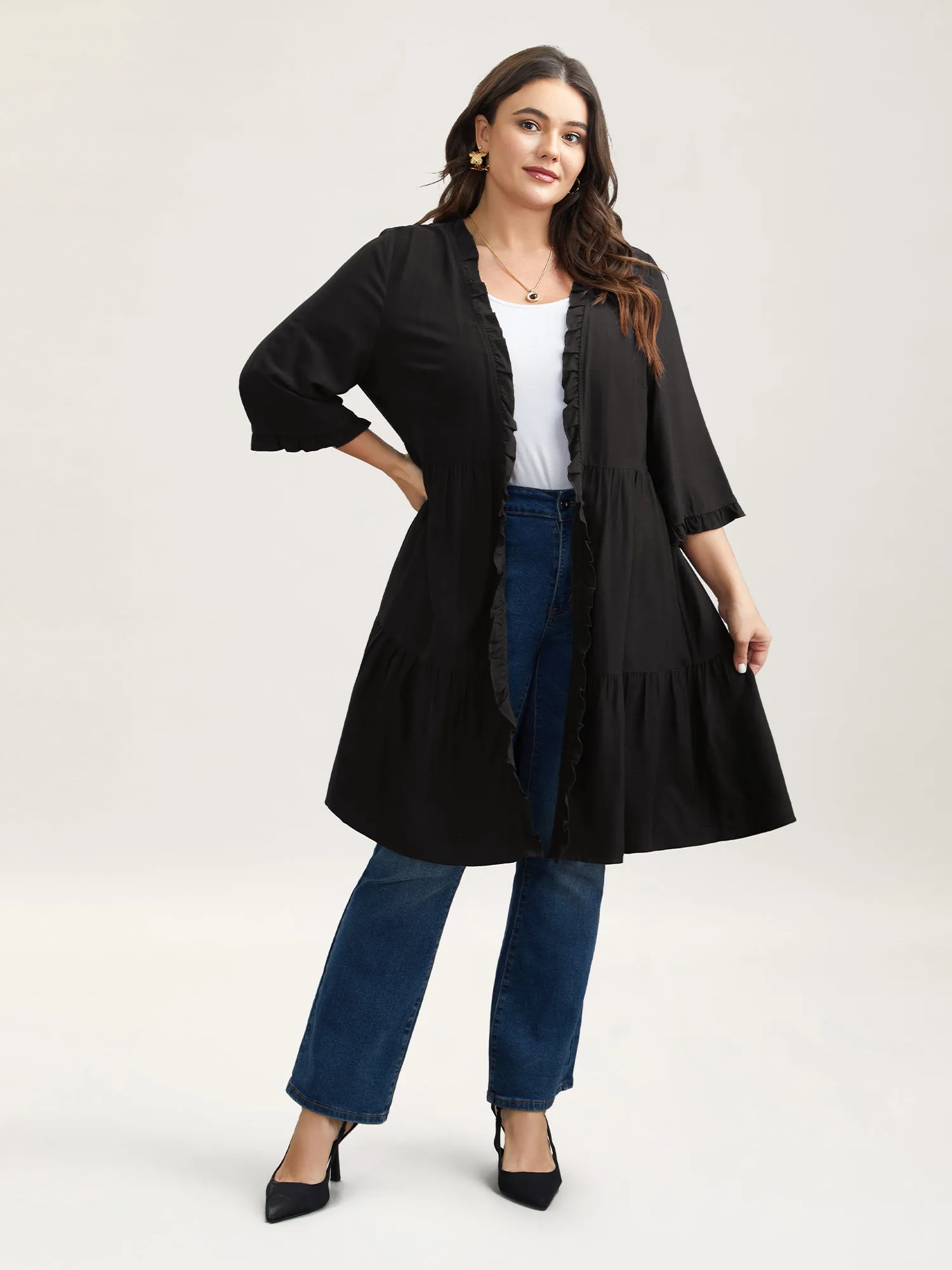 Ruffled Open-Front Tiered Kimono sold by Bloomchic product image thumbnail 2