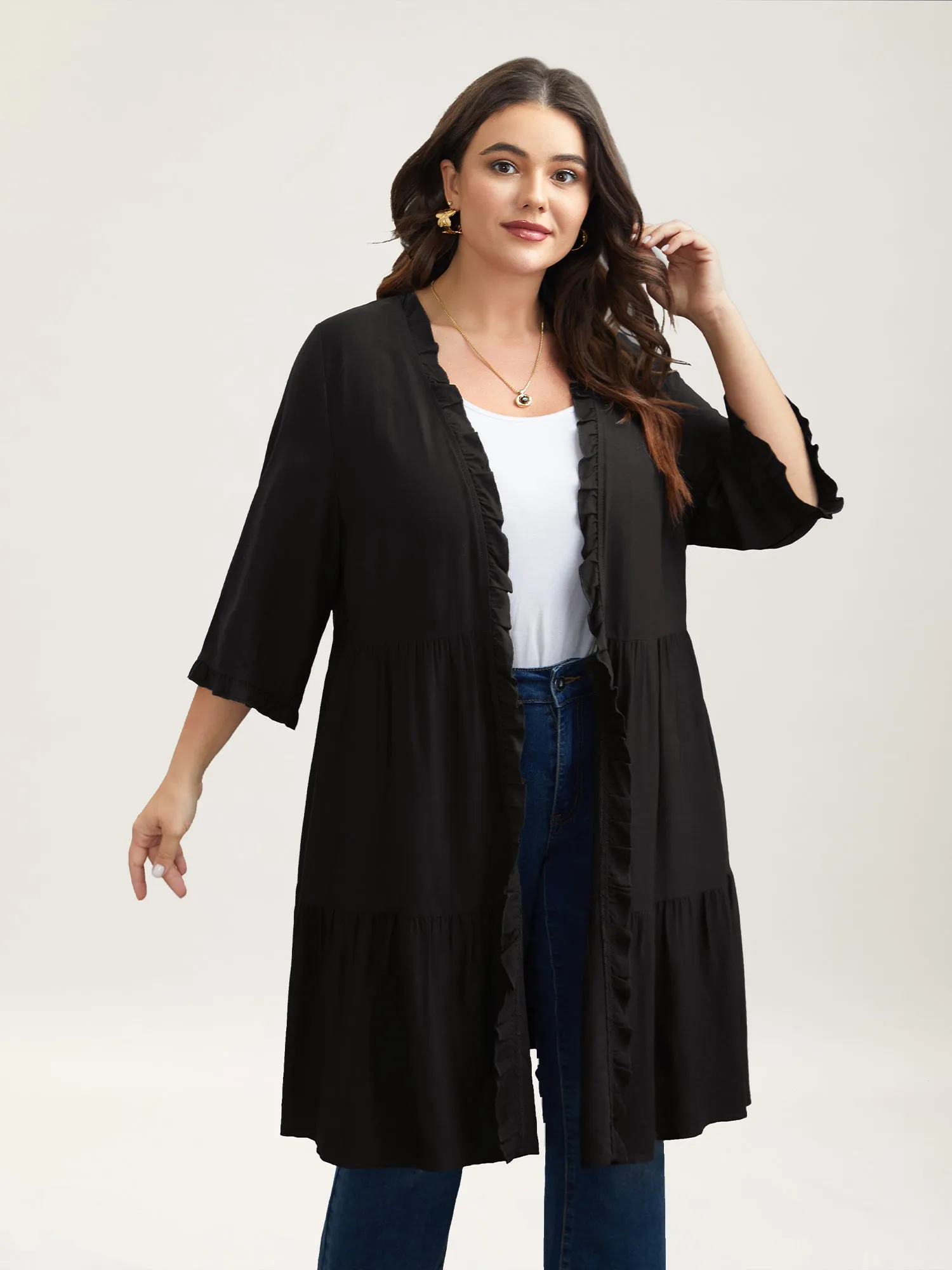 Ruffled Open-Front Tiered Kimono sold by Bloomchic product image thumbnail 3