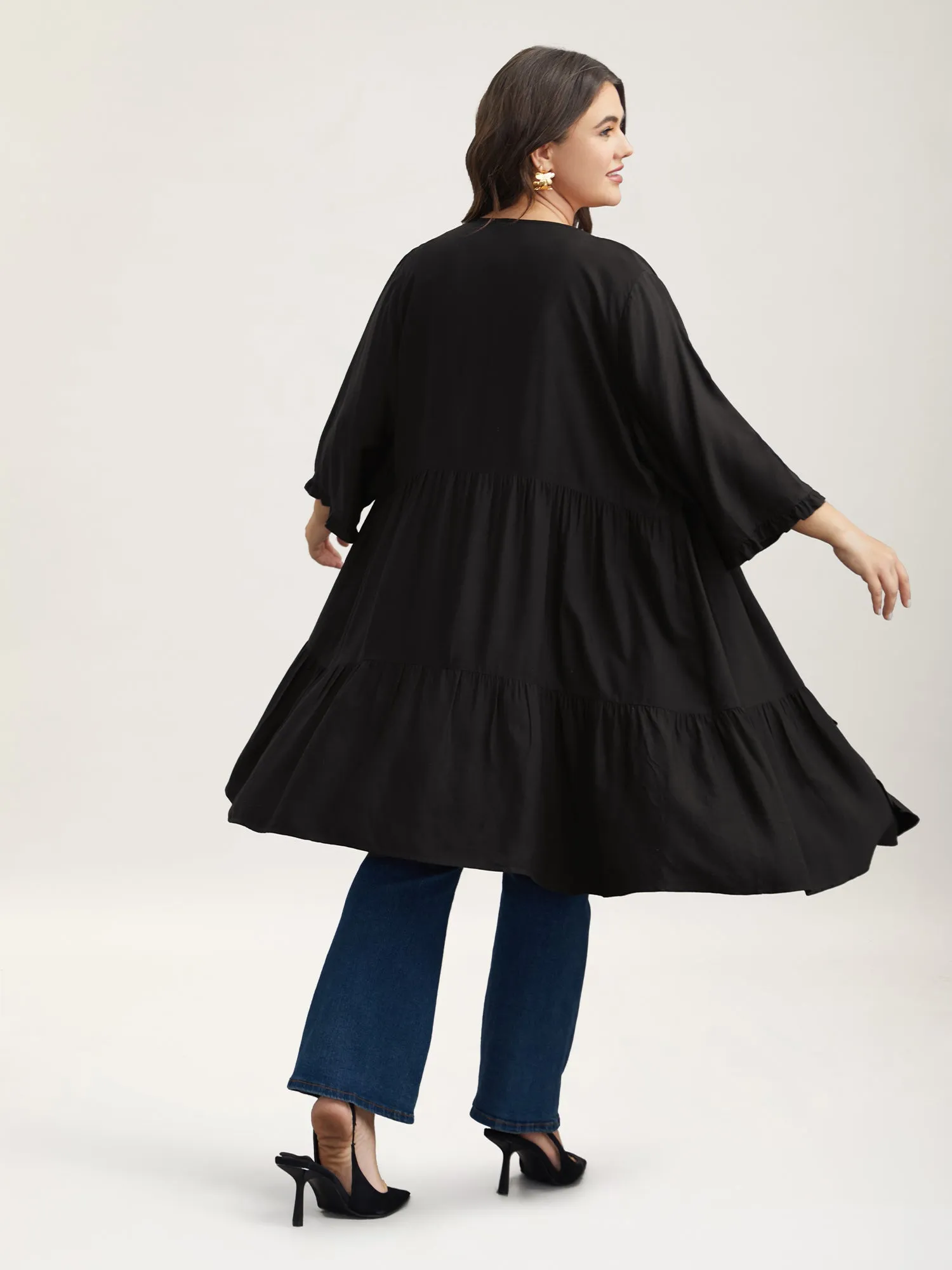 Ruffled Open-Front Tiered Kimono sold by Bloomchic product image thumbnail 4