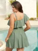 Ruffled One-Shoulder Waist-Cinched Swim Dress sold by Bloomchic