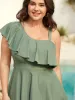 Ruffled One-Shoulder Waist-Cinched Swim Dress sold by Bloomchic