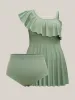Ruffled One-Shoulder Waist-Cinched Swim Dress sold by Bloomchic