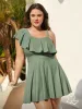 Ruffled One-Shoulder Waist-Cinched Swim Dress sold by Bloomchic