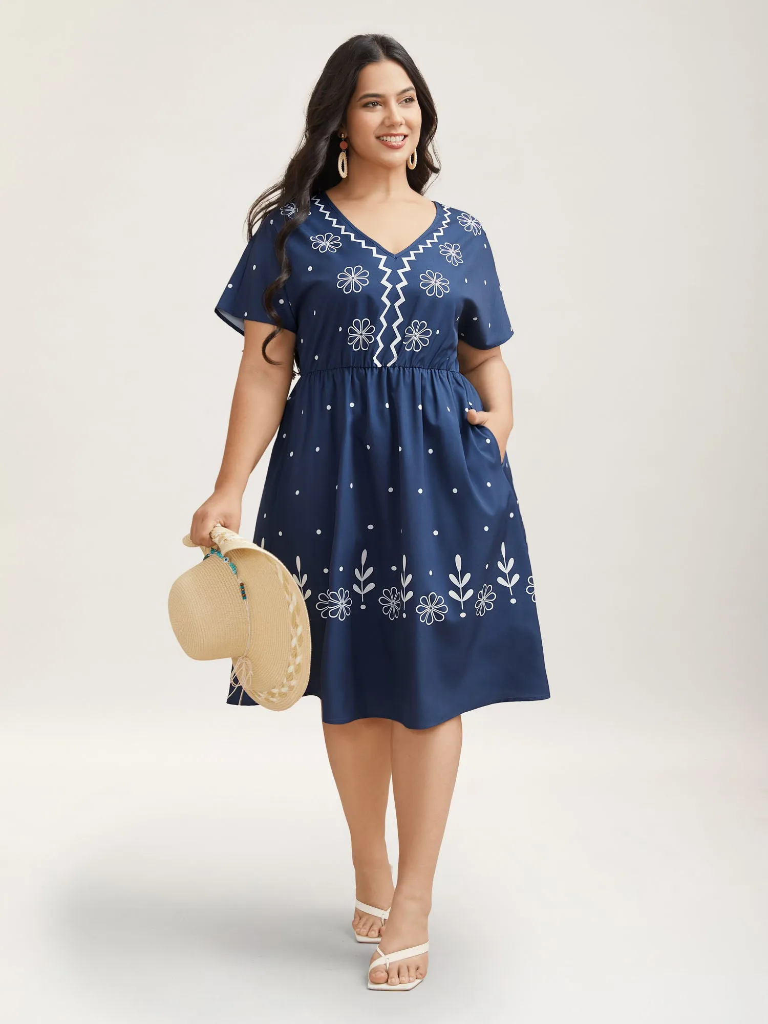 Floral Print V-Neck Pockets Midi Dress sold by Bloomchic product image thumbnail 3