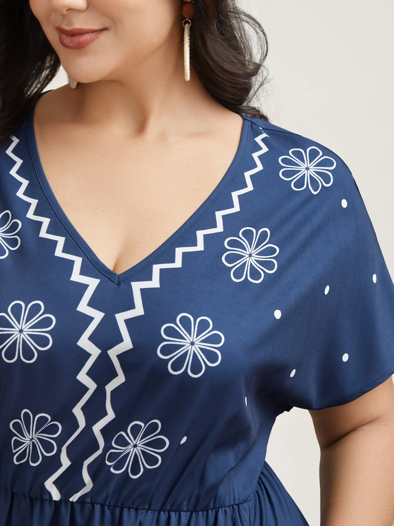 Floral Print V-Neck Pockets Midi Dress sold by Bloomchic product image thumbnail 2