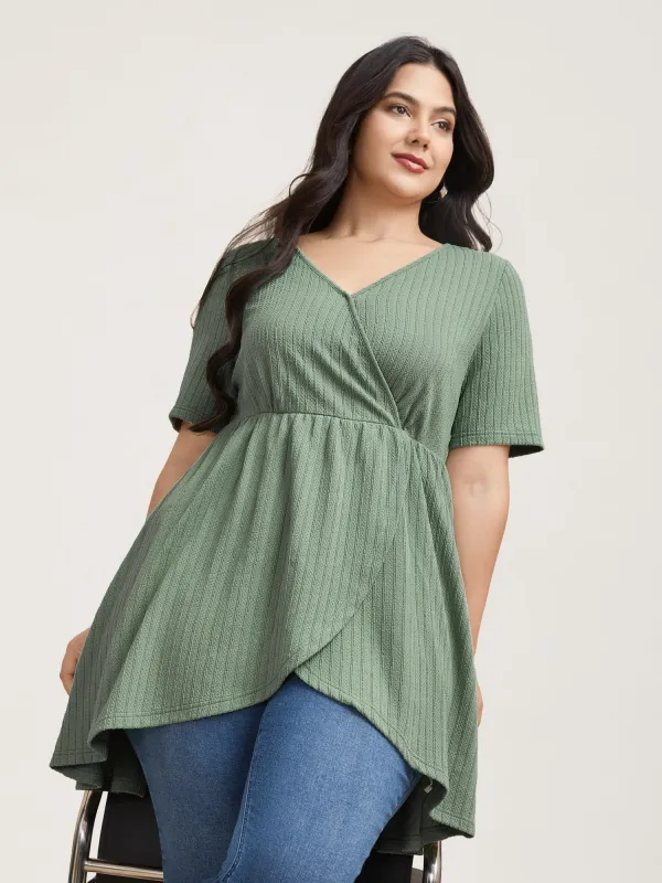 Textured Stretchy Wrap Style Knit Top sold by Bloomchic