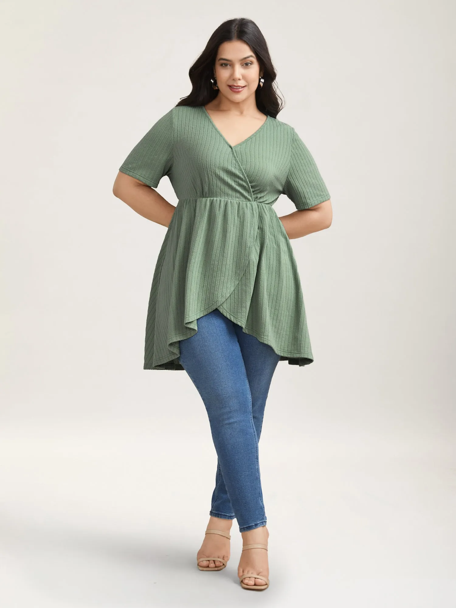 Textured Stretchy Wrap Style Knit Top sold by Bloomchic product image thumbnail 3