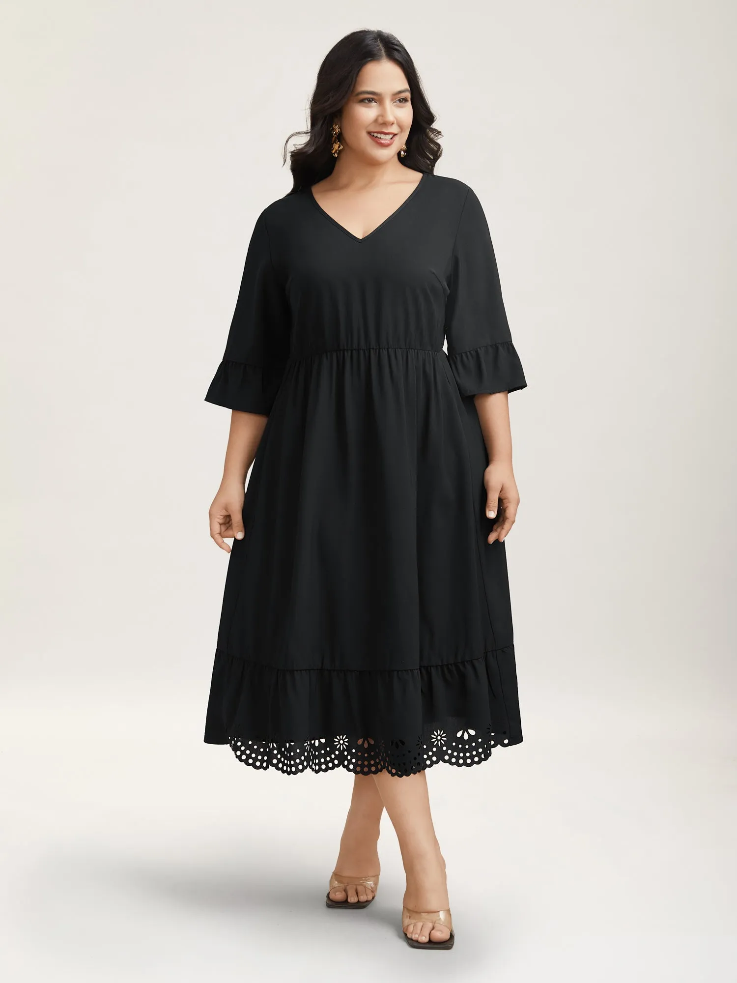 Cut-Out Waist-Defining Ruffled Midi Dress sold by Bloomchic