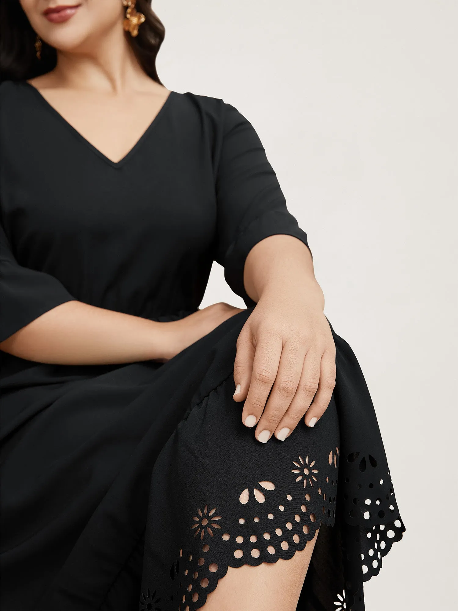 Cut-Out Waist-Defining Ruffled Midi Dress sold by Bloomchic product image thumbnail 3