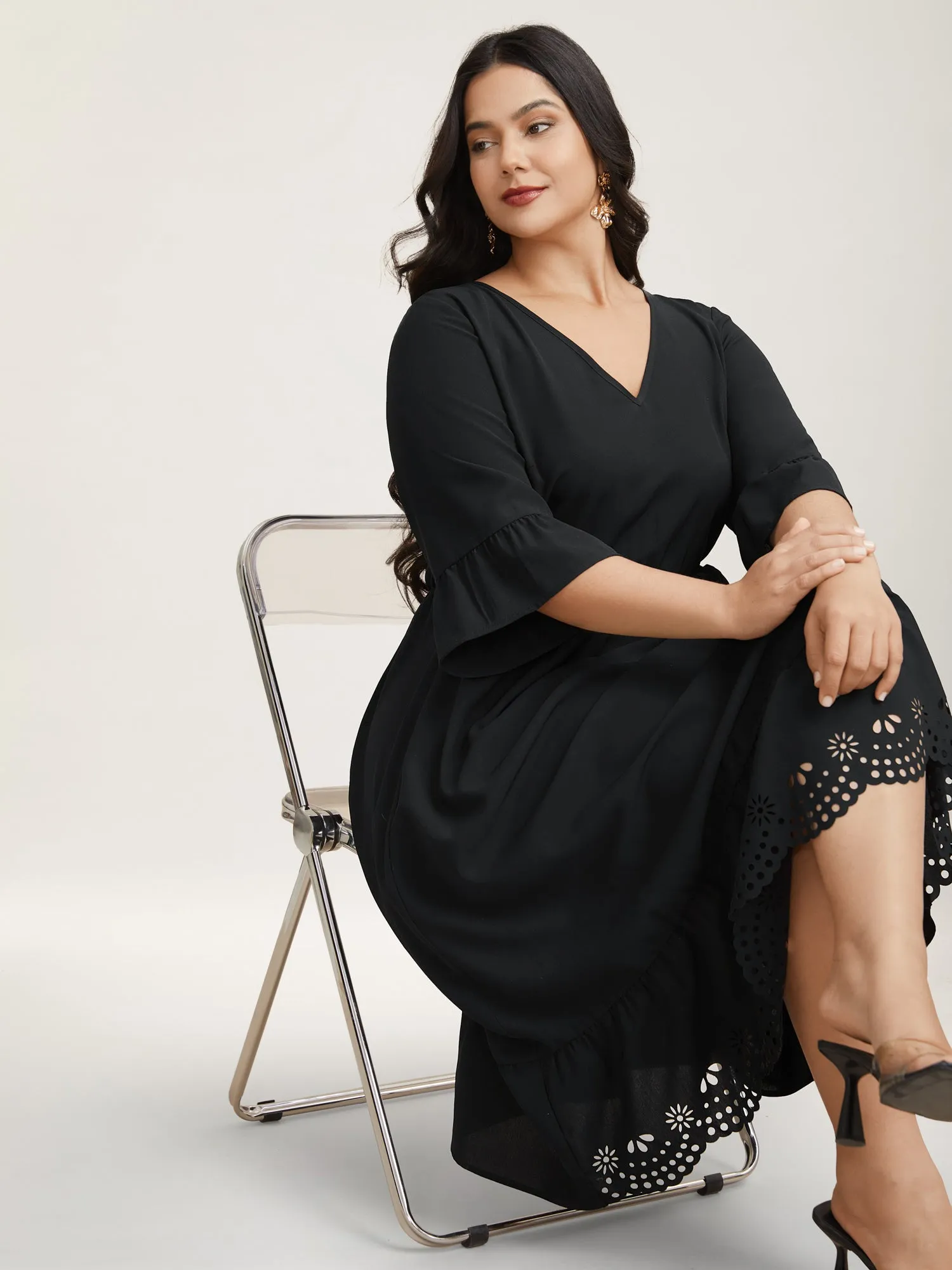Cut-Out Waist-Defining Ruffled Midi Dress sold by Bloomchic product image thumbnail 2