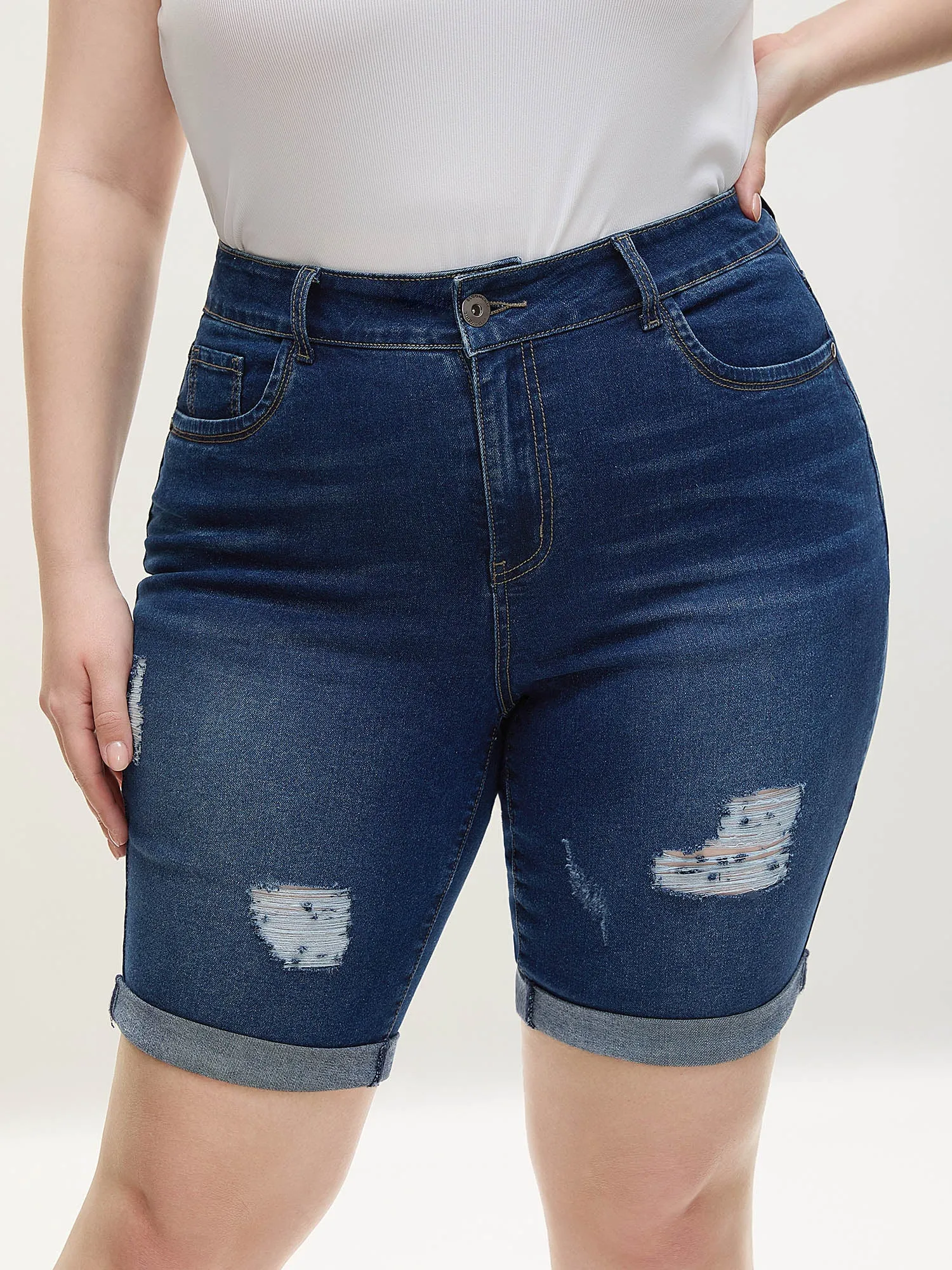 Ripped Straight-Leg Denim Shorts sold by Bloomchic product image thumbnail 3