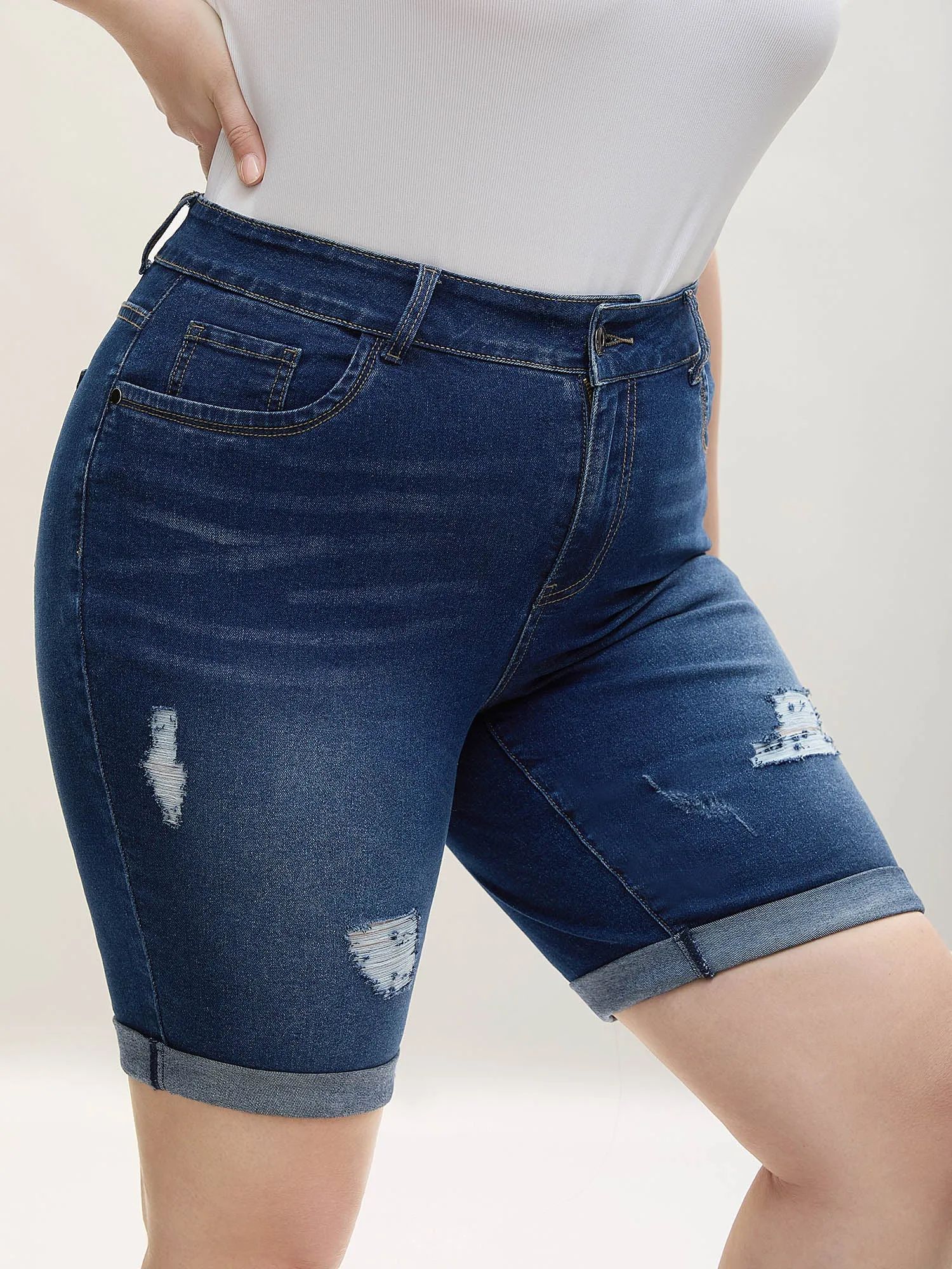 Ripped Straight-Leg Denim Shorts sold by Bloomchic