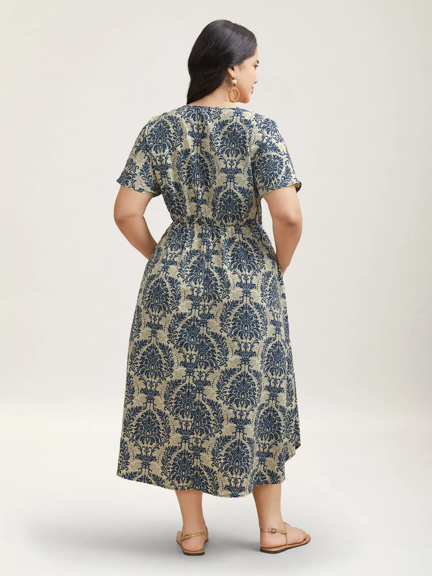 Ornate Print Curvy Hem Tied Maxi Dress sold by Bloomchic product image thumbnail 4