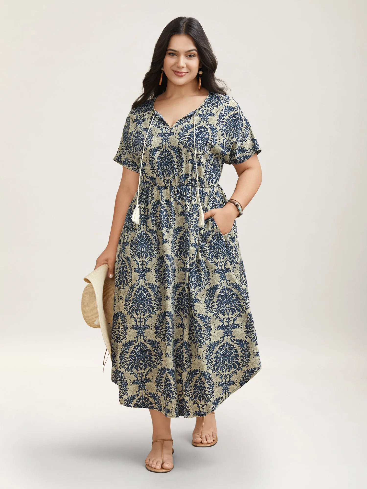 Ornate Print Curvy Hem Tied Maxi Dress sold by Bloomchic product image thumbnail 2